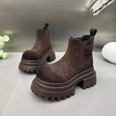 2025 матовые ретро полированные большеголовые маффины на толстой подошве ботинки Мартина женские универсальные маленькие увеличивающие рост ботильоны Челси