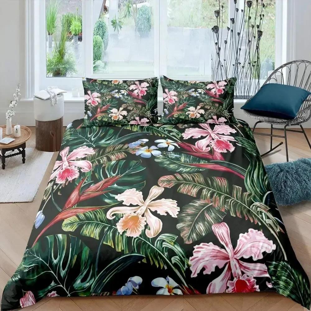Palm Leaves Monstera Banana Leaves Comfortable Duvet Quilt Cover Pillowcase Bedding Set Children Bedroom Decoration Home Textile