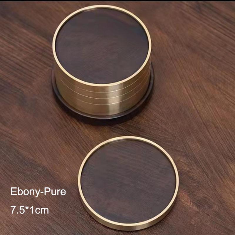Набор подставок из розового дерева, круглый коврик из черного дерева, термостойкий коврик для чашки кофе, офиса, дома, кухни, с медным противоскользящим покрытием