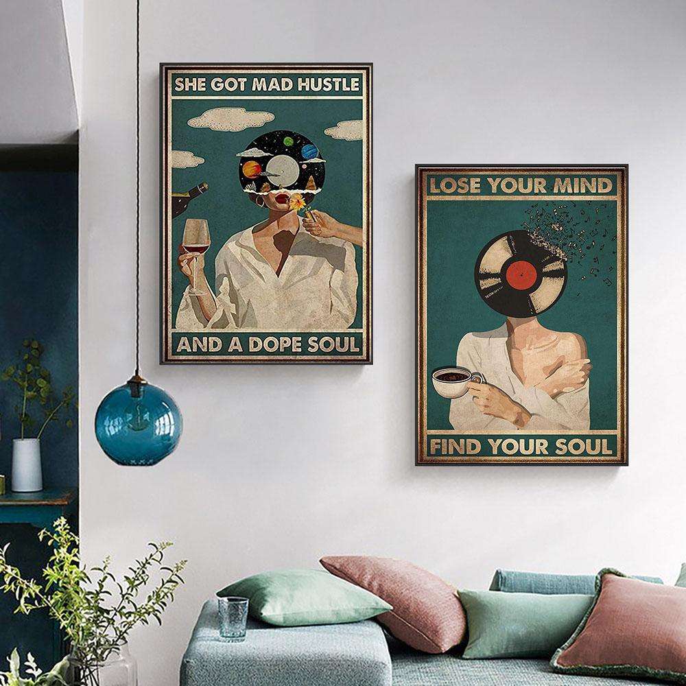 Винтажная абстрактная художественная фигура, холст, живопись, модный настенный художественный плакат, виниловая пластинка, музыкальная танцовщица, гостиная, домашний декор, фреска