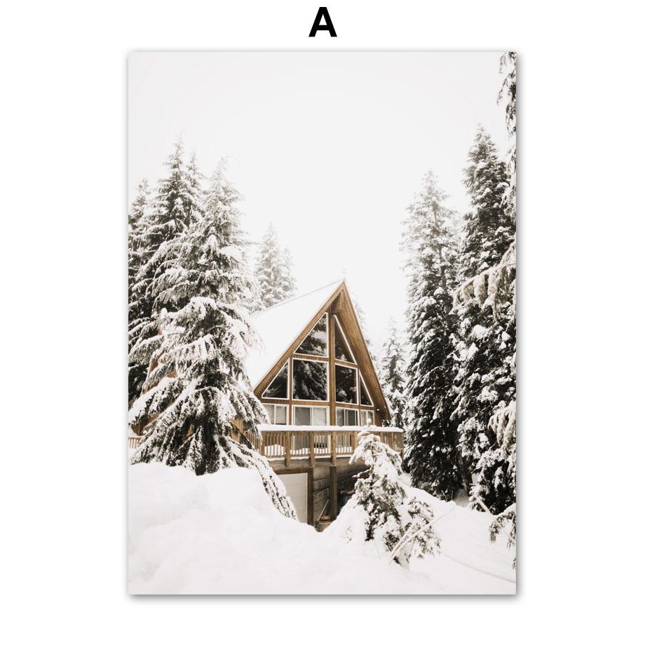 Wall Art Canvas Painting Christmas Winter Snow House Deer Fox Nordic Posters And Prints Wall Pictures For Living Room Decoration