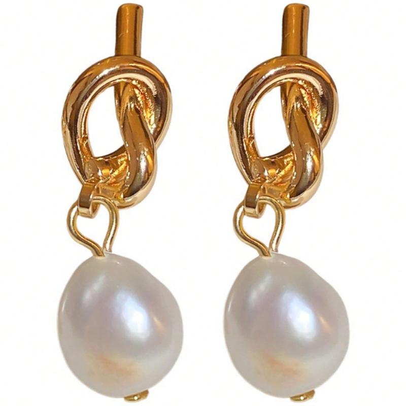 1 пара серег с узлом из жемчуга, минималистичный элегантный роскошный дизайн