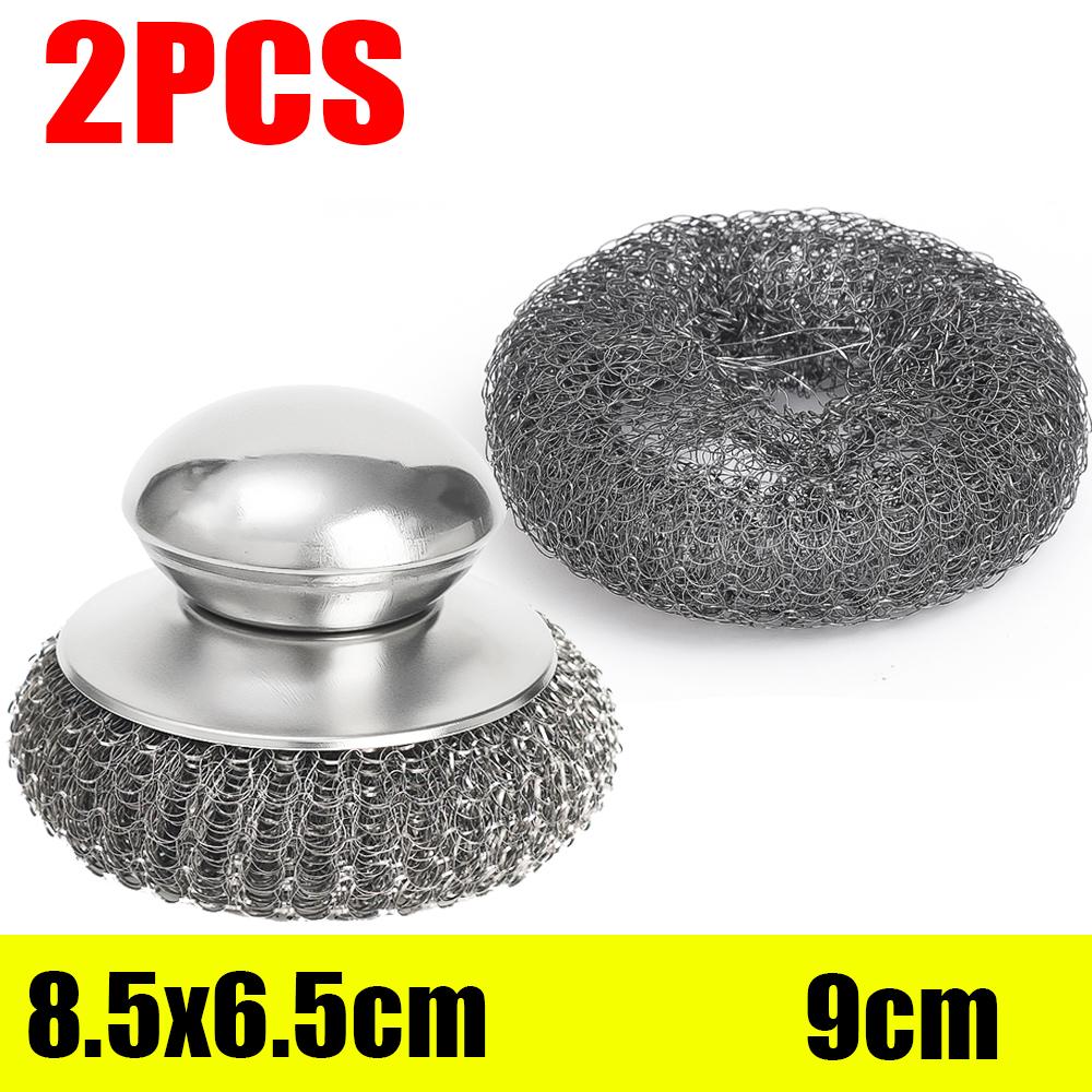 Stainless Steel Pot Brush with Handles Dishwashing Wire Ball Heavy Duty Dishes Pot Pan Sink Metal Scrubber Kitchen Utensils
