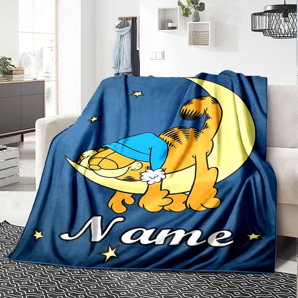 Customiz Name Personality Garfield Blanket Soft &Warm Sofa Office Bed Travel Lunch Break Blanket, Gift Suitable All Seasons