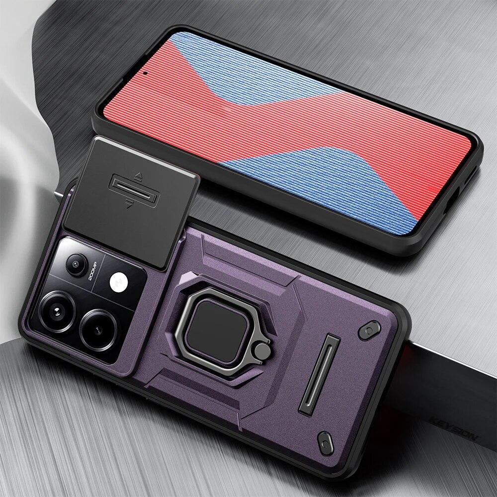 KEYSION Противоударный защитный чехол для Xiaomi POCO X6 Pro, защитное кольцо для объектива камеры, подставка, задняя крышка для телефона POCO X5 Pro 5G
