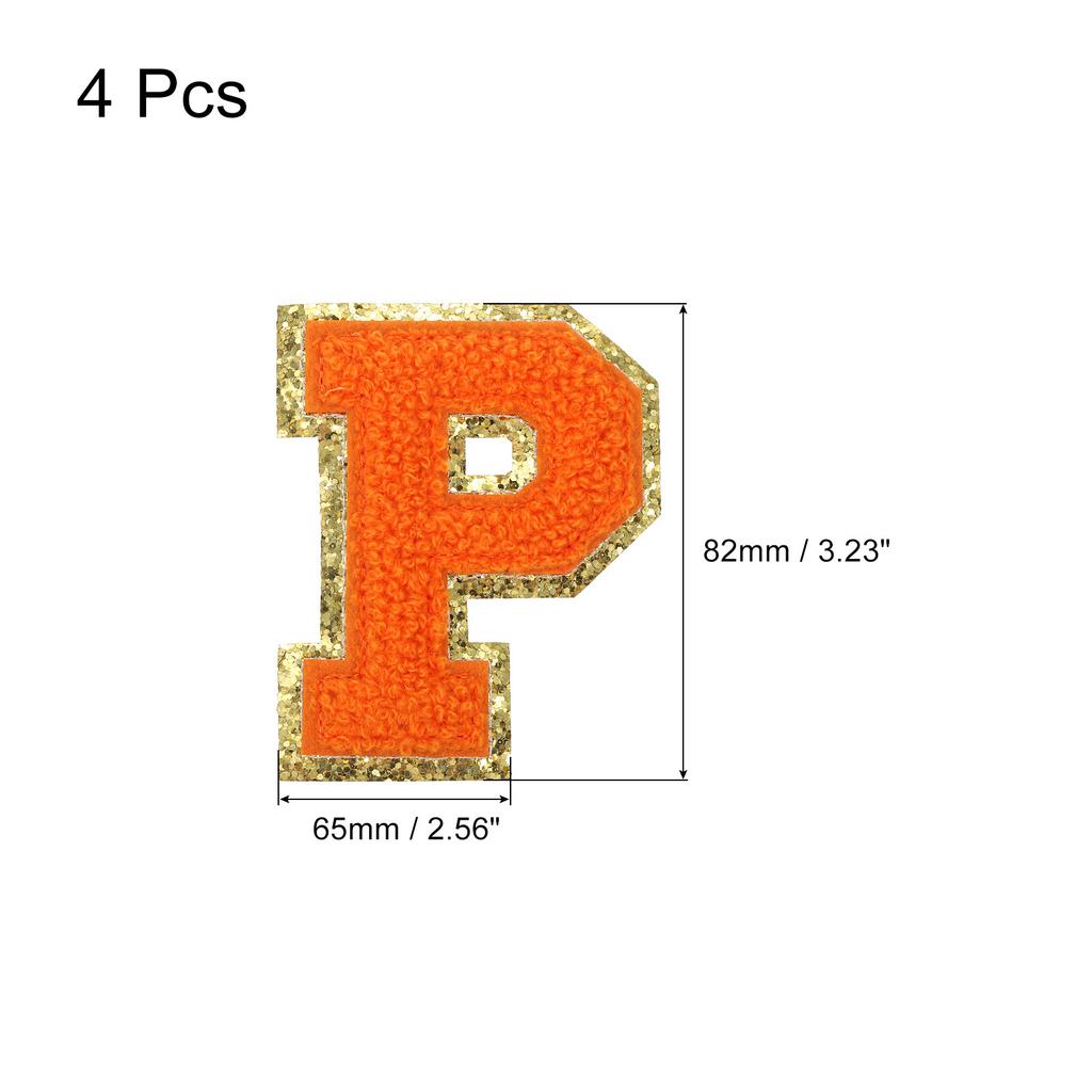 4pcs Chenille Letter Patches Iron on Letter Patches Embroidery Patch Iron on Sew on Jacket Embroidered Letter Patches Orange