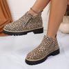 Leopard Print Plus Size Booties Women's Winter 2025 New Round Toe Side Zipper British Style Martin Boots