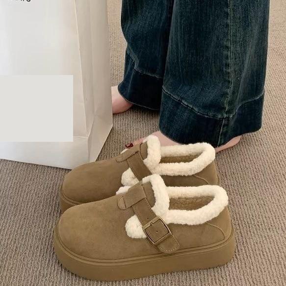 Теплые зимние Birkenstocks на толстой подошве, из бархата, снежные ботинки, обувь из шерсти и хлопка