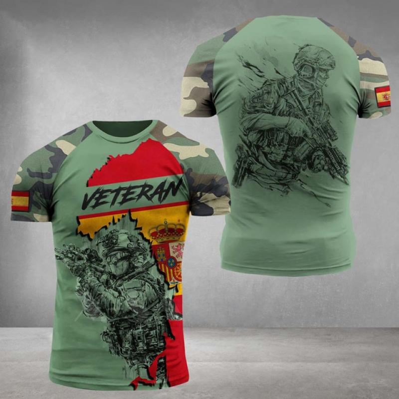 Spanish Flag Graphic Men's T-shirt Loose Casual Short Sleeved Tees Oversized Tshirt Spanish Veterans Tops Camouflage Clothing Xl