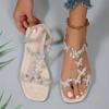 Women's Rhinestone Butterfly Embellished Flat Sandals,Casual Open Toe Summer Shoes,Lightweight Elastic Strap Sandals
