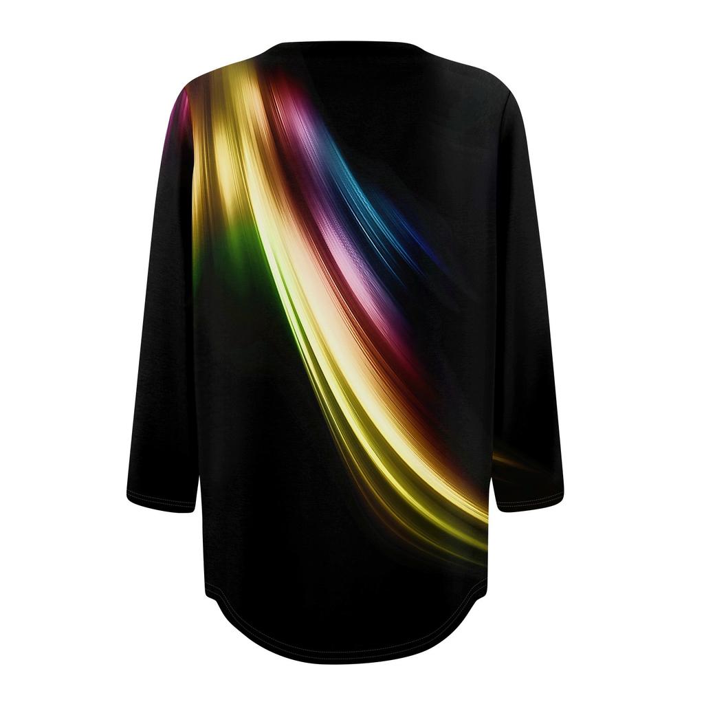 Модная футболка с круглым вырезом, рукавом 3/4, принтом, повседневная базовая плиссированная футболка-пуловер