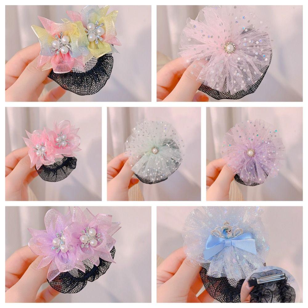 Mesh Snood Spring Clip Princess Sequin Hair Nets Kids Headwear Star Hair Nets Birthday Party