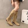 Frosted High Barrel Tassel Knight Boots 2024 Autumn Winter Western Chelsea Women's Boot Large Women's Shoe 35-42 Zapatos Mujer