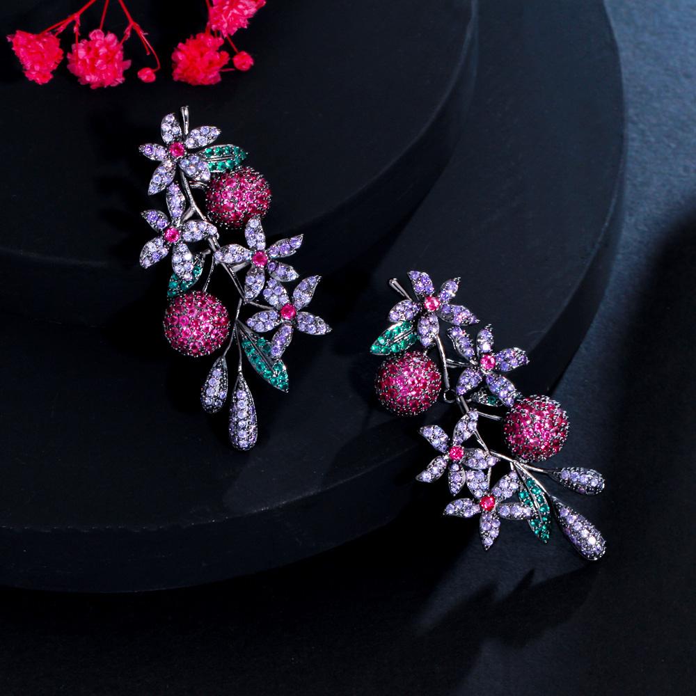 WWJ Великолепные ювелирные изделия цвета черного золота с цирконами и листьями серьги-капли