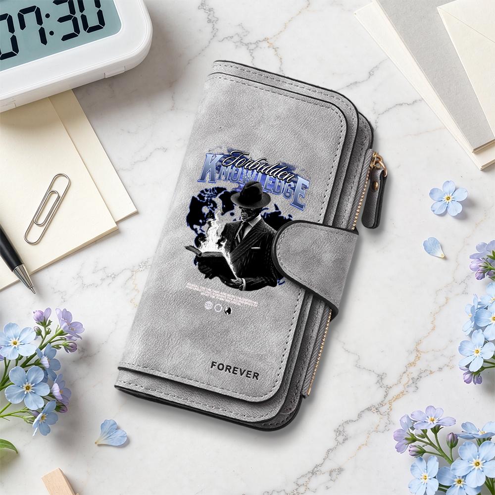 Forbidden Knowledge Print Long Wallet Casual Fashion Multi Card Slot Daily Use Purse