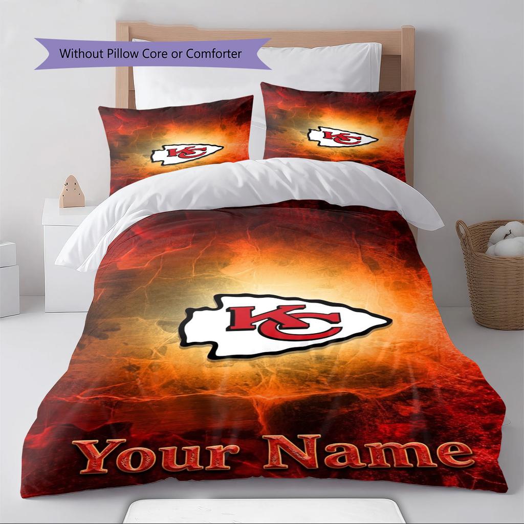 Name Custom Kansas City Chiefs Pattern Bedding Set Quilt Cover Pillowcase Home Decor Gift (1 * duvet cover + 2 * pillowcase, without core)
