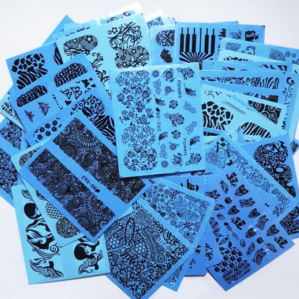 50 листов черные кружевные цветочные наклейки для ногтей, наклейки для маникюра, переводные наклейки, украшения для дизайна ногтей