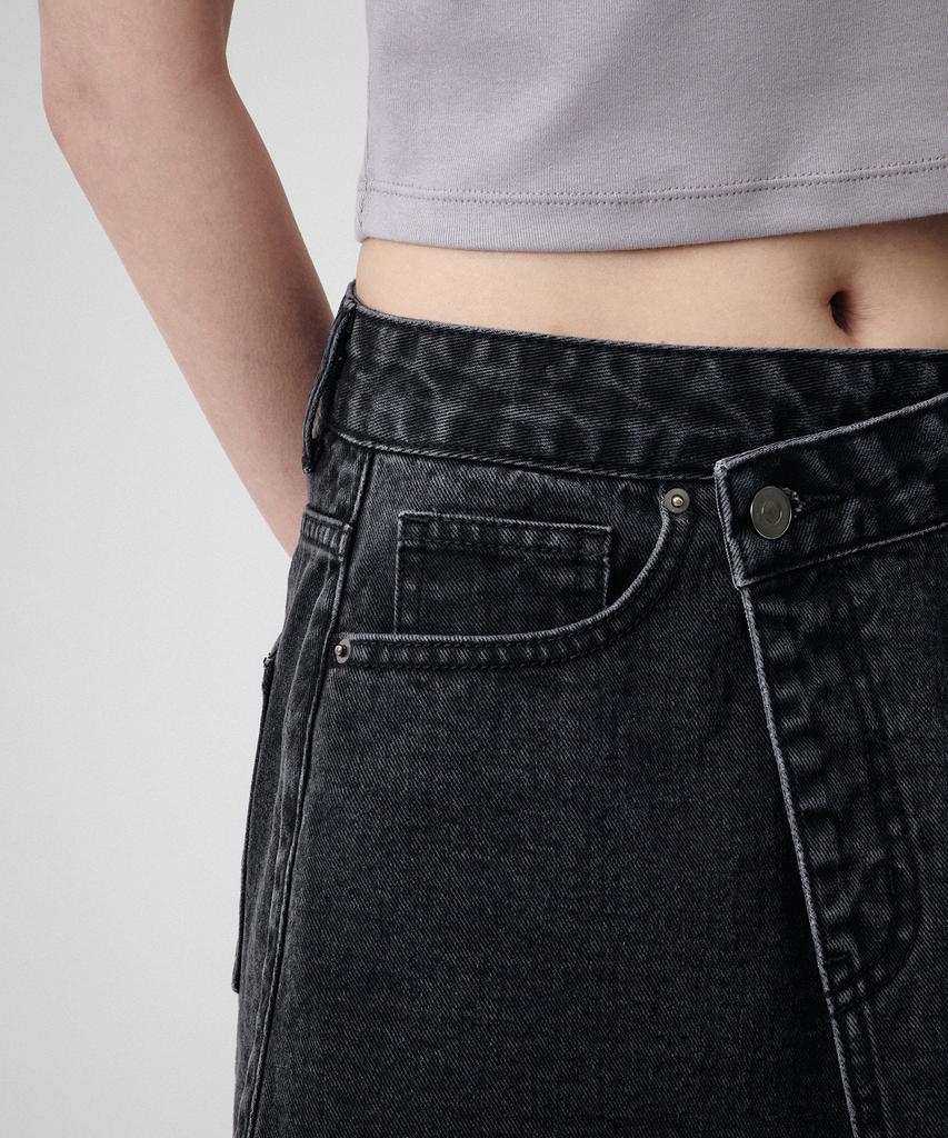 Musinsa Standard Woman Women'S Denim Mini Wrap Skirt [Washed Black]