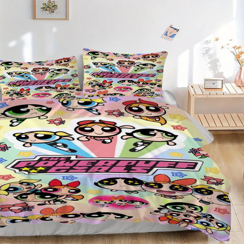 Powerpuff Girls Adventure Print 3Pcs Bedding Setduvet Cover With 2 Bedropillowcase Home Birthday Gift