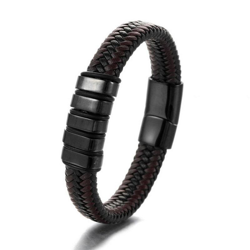 Мужские браслеты в стиле OL из нержавеющей стали, манжета, винтажный плетеный кожаный браслет для мужчин, подарок для мужского запястья, новинка