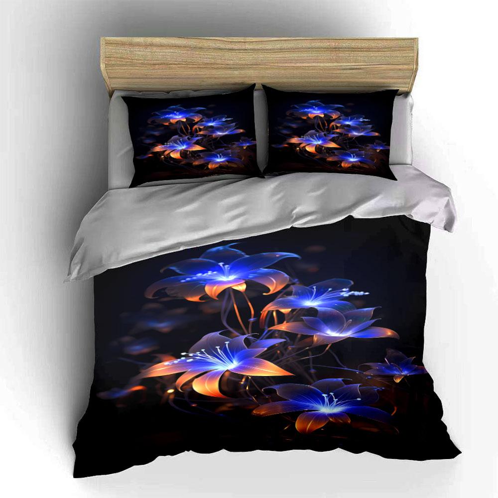 Blue and orange lilies. Bedding sets Duvet cover sets Duvet covers Pillowcases(1*Duvet Cover 2*Pillowcases without duvet insert)