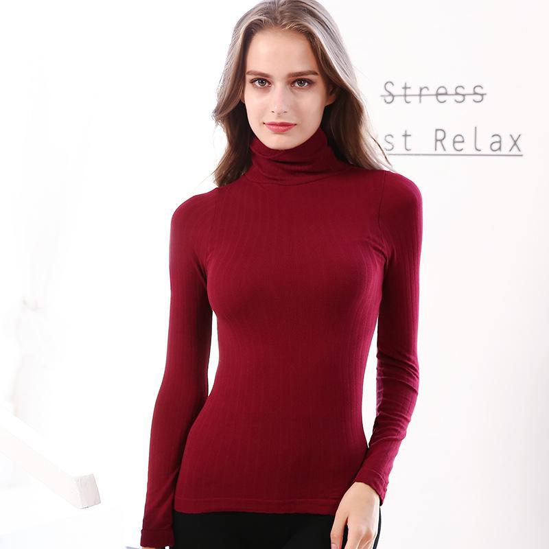 Женский термотоп из бамбукового волокна с высоким воротником и длинными рукавами