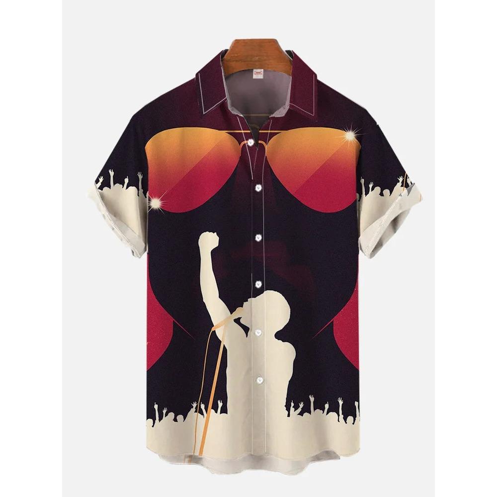 Eye-Catching Fire Electric Guitar Music Elements And Street Scenes3D Printing Short Sleeve Shirts For Men Fashion Hawaiian Shirt