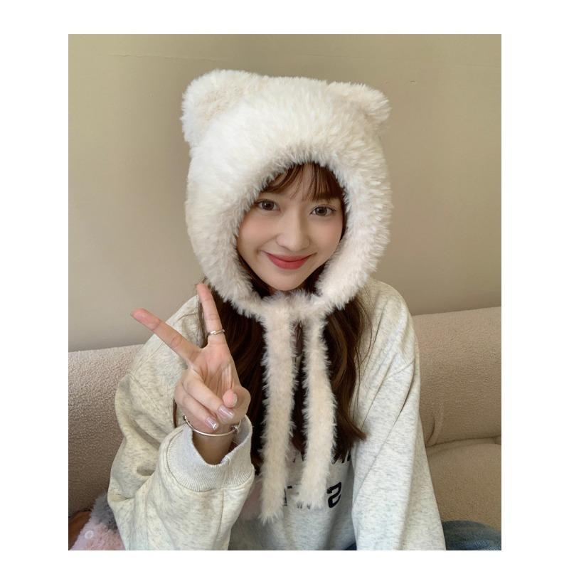 Шапка-ушанка женская зимняя плюшевая теплая вязаная шапка с защитой ушей