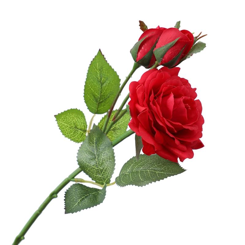 Искусственная роза, шелковая красная роза, имитация розы, 1 цветок, 2 бутона, настоящие искусственные цветы, украшение для дома, свадебный букет невесты своими руками