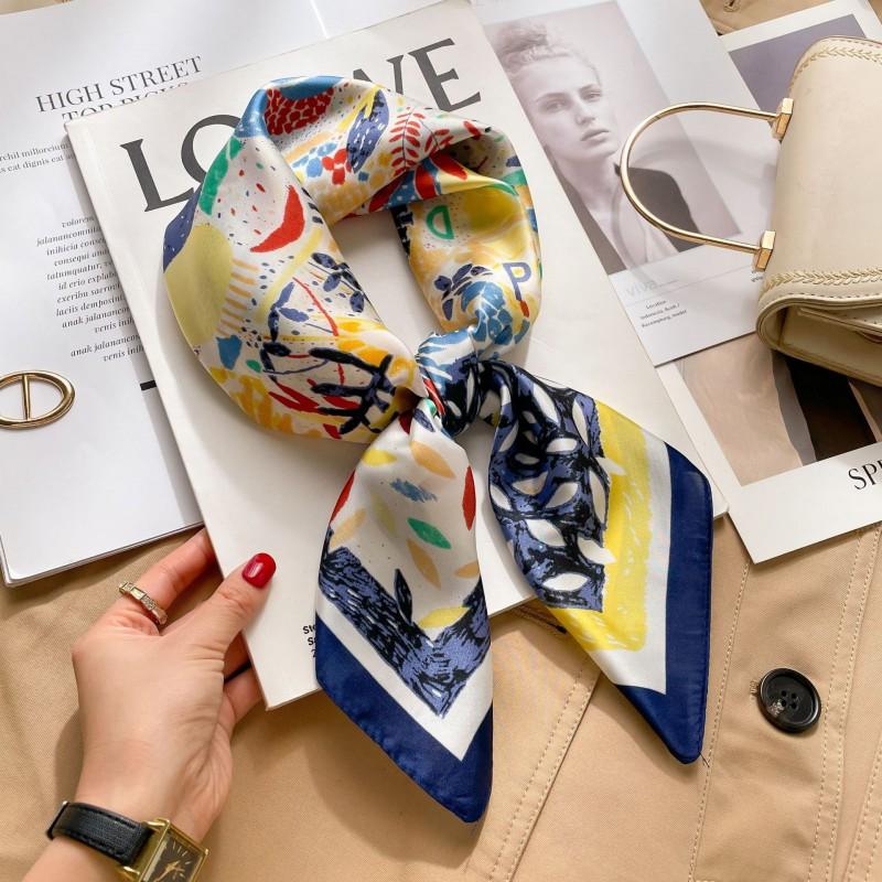 Elegant Silk-Like Square Scarf Women Korean Style Print Neck Lightweight 70x70cm Nylon Fashion Accessory