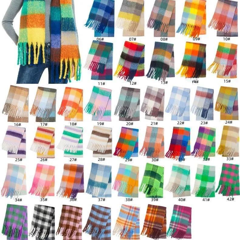 Утолщенный длинный женский шарф из пряжи AC Loop, теплая шаль из ангоры с радужной каймой для холодной погоды