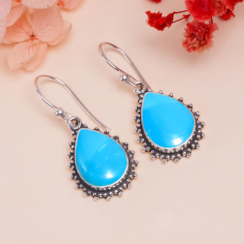 Серьги из серебра 925 пробы с бирюзой и магнезитом V9549, синие серьги, серьги в форме груши, подарок на День святого Валентина, подарок для нее, подарок на день рождения, украшения ручной работы,