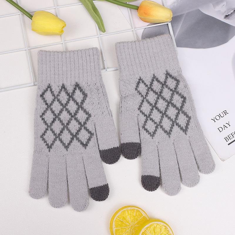 Зимние перчатки из ромбовидного жаккарда с сенсорным экраном, утолщенные, с пятью пальцами, шерстяные вязаные перчатки из шерсти альпаки