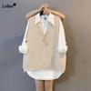 Autumn Trend All-match Solid Color Knitted Vest Women's Clothing V-Neck Loose Simplicity Sleeveless Sweaters for Female