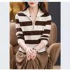 Осенне-зимний контрастный полосатый вязаный свитер женский топ новая мода омолаживающая женская одежда свитер с лацканами женский