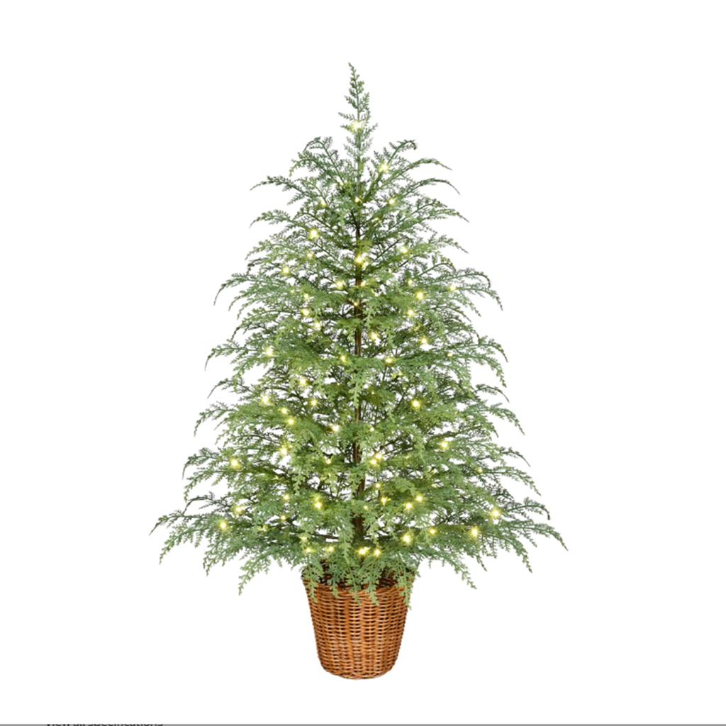 90cm Pre-Lit Green Artificial Christmas Potted Tree With 100 Warm LED Lights