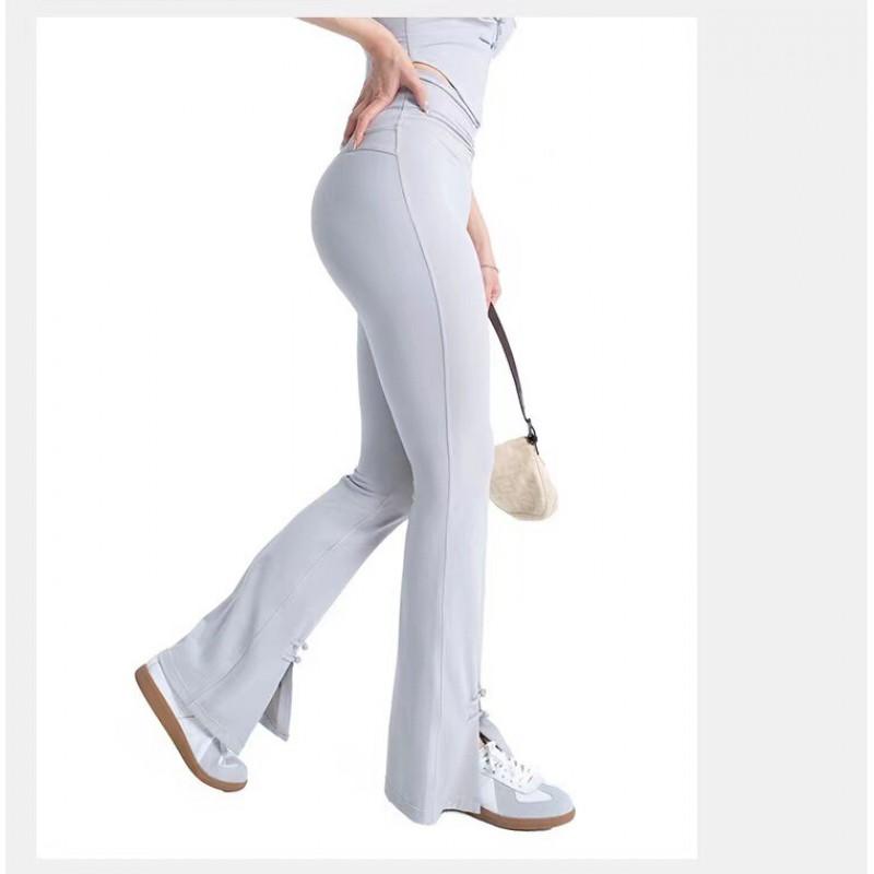 Womens Yoga Set With Built-in Bra Pad Quick-Dry Tank Top High-Waisted Flared Split Leggings 2-Piece Sportswear
