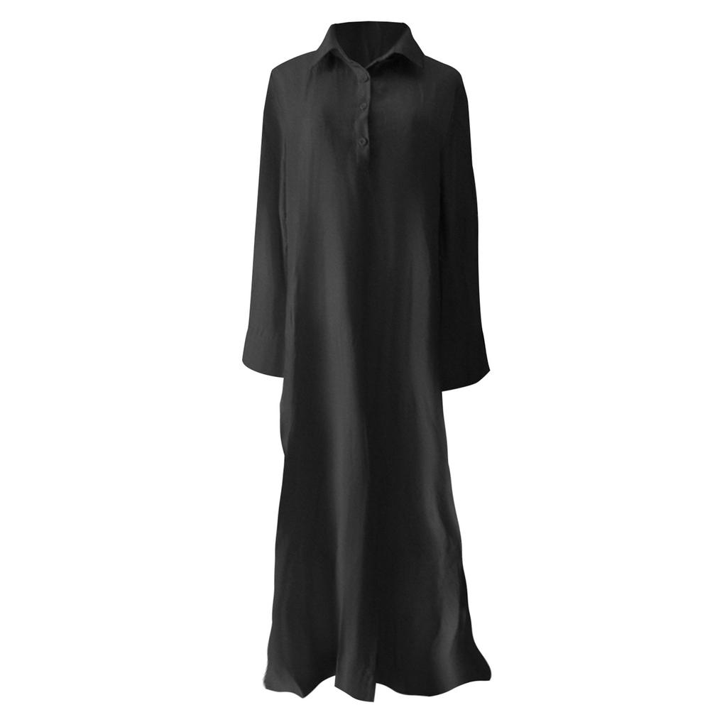 Women's Fashion Denim Dress New Shirt Collar Denim Button Long Skirt