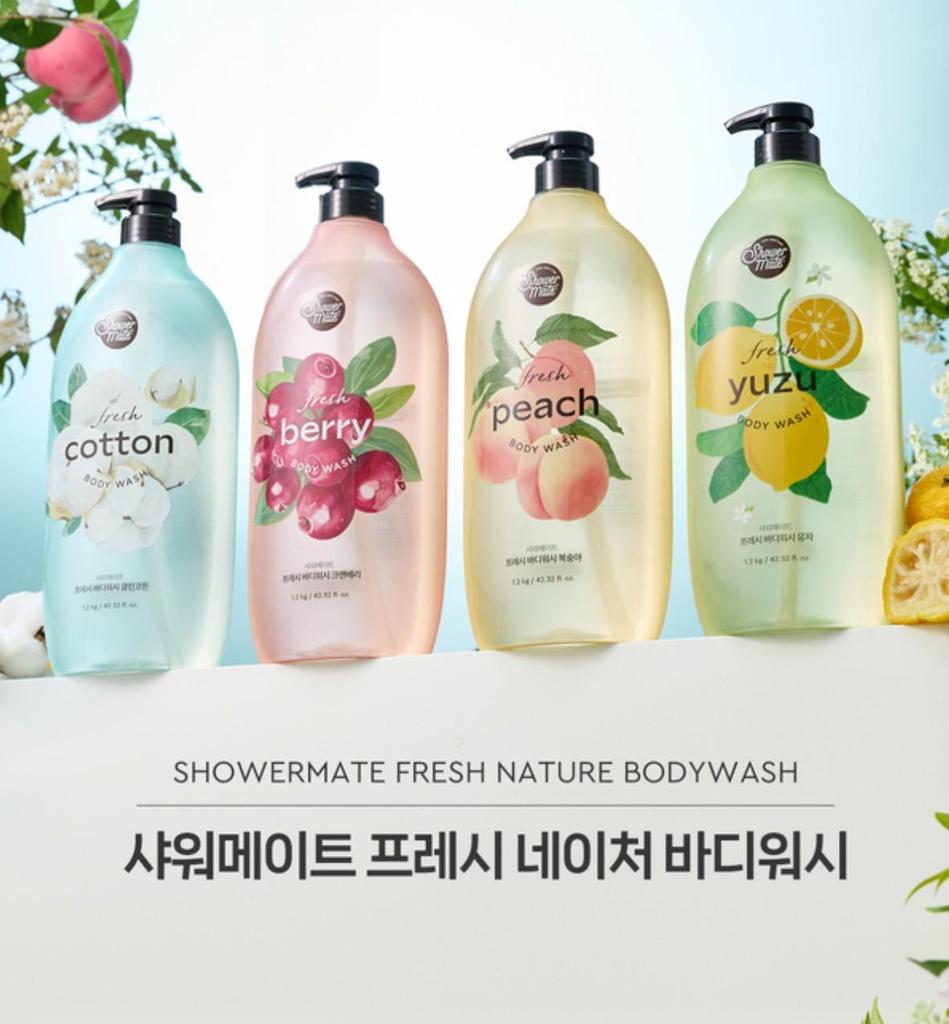 Гель для душа Shower Mate Фрукты 4 вида(Персик / Хлопок / Ягода / Юдзу) 1200г, корейская косметика