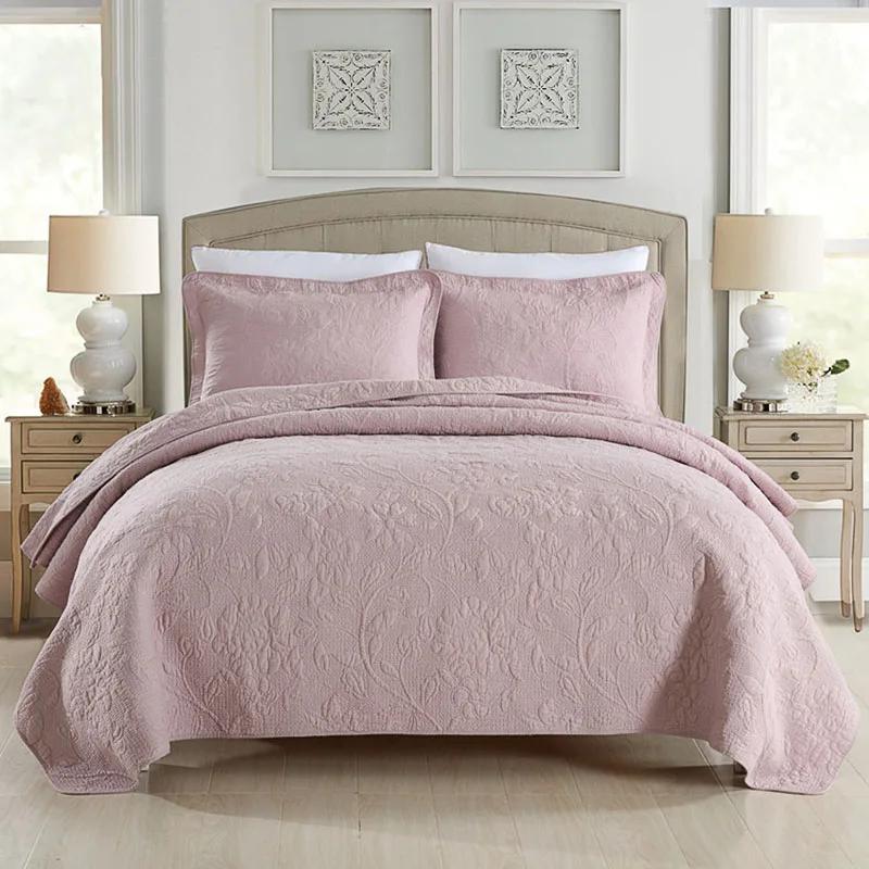 Вышитый хлопковый стеганый набор 3 предмета Однотонное покрывало с 2 наволочками Размер кинг-сайз/квин-сайз Покрывало-одеяло для кровати