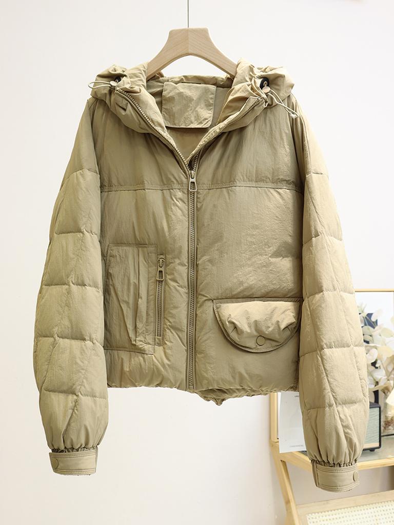 FASHION Пуховик женский короткий 2024 Новый белый утиный пух модный свободный универсальный с капюшоном теплая куртка трендовая одежда