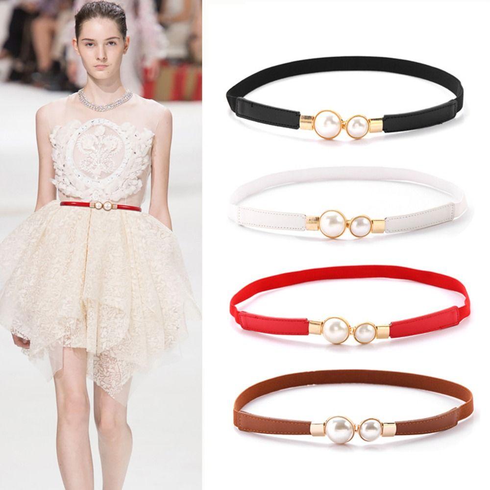 Pearl Buckle Waist Belt Thin Dress Coat Decorative Waistband Simple Skinny Waist Straps Women