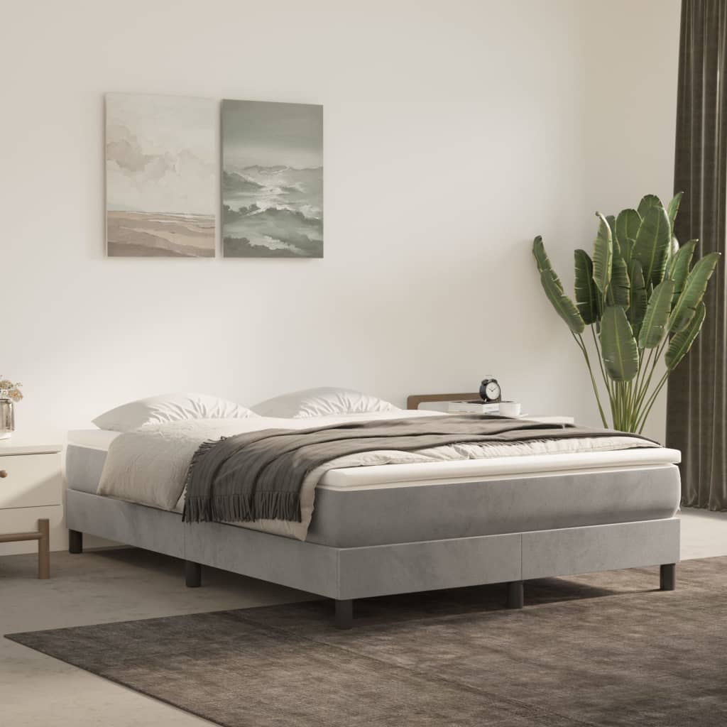 Box Spring Bed Frame Light Gray 140 x 190 cm Velvet