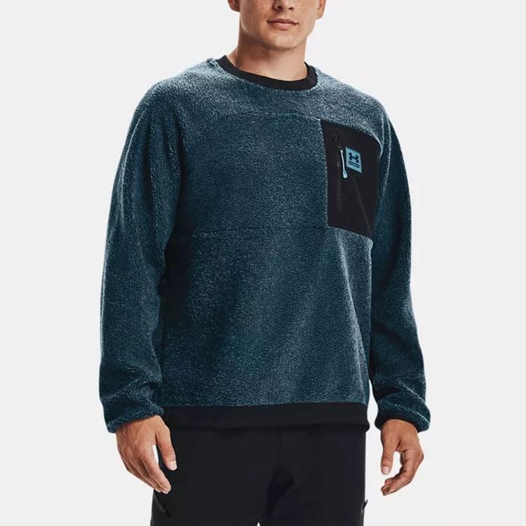Under Armour Толстовка Mission Boucle Color Block с круглым вырезом и карманом на молнии спереди, мужская толстовка, синяя 1366093-413