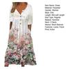 Summer Women Dress A-line Loose Hem Pleated O Neck Button Short Sleeve Loose Side Pockets Retro Floral Print Mid-calf Length Commute Beach Midi Dress