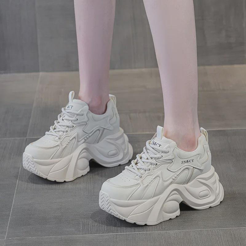 Женские туфли Dad Shoes из натуральной кожи на толстой подошве, визуально увеличивающие рост, универсальные повседневные кроссовки на весну/осень, мода 2025 года.