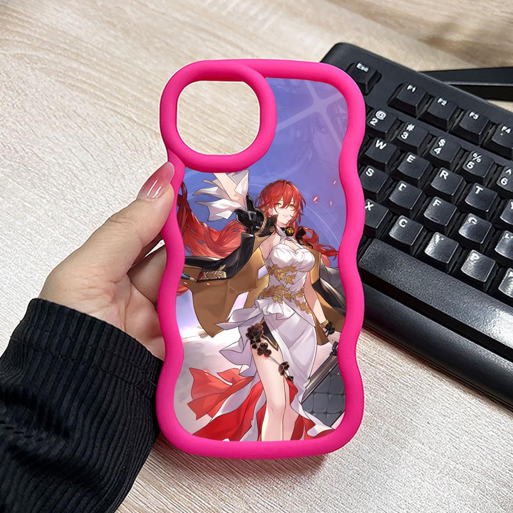 HSR Himeko Чехол для мобильного телефона из ТПУ с волнистым краем для iPhone 17 16 15 14 13 12 11 Air Pro Max Plus Цветная крышка