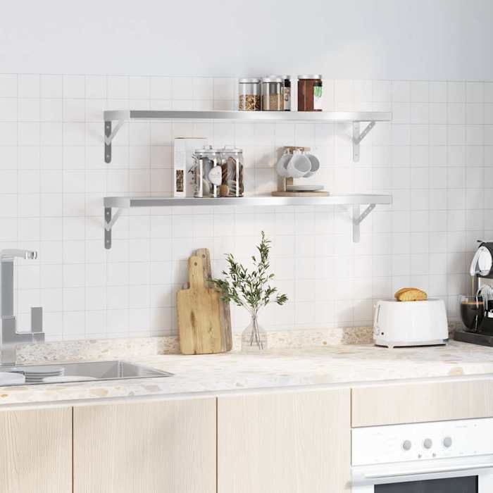 VidaXL Wall Shelves 2 Pcs 100x23.5 Cm Silver Stainless Steel, Floating Shelf, Wall Display Shelf, Panel 3214504