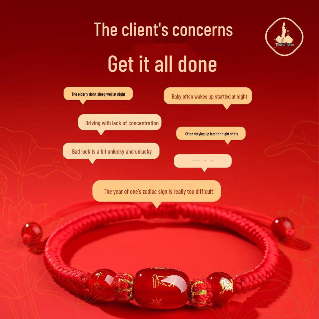 Путошань 2026 год Лошади Браслет из красной нити - Женский плетеный шнурок Амулет для Лошади, Крысы, Быка, Кролика, Тай Суй