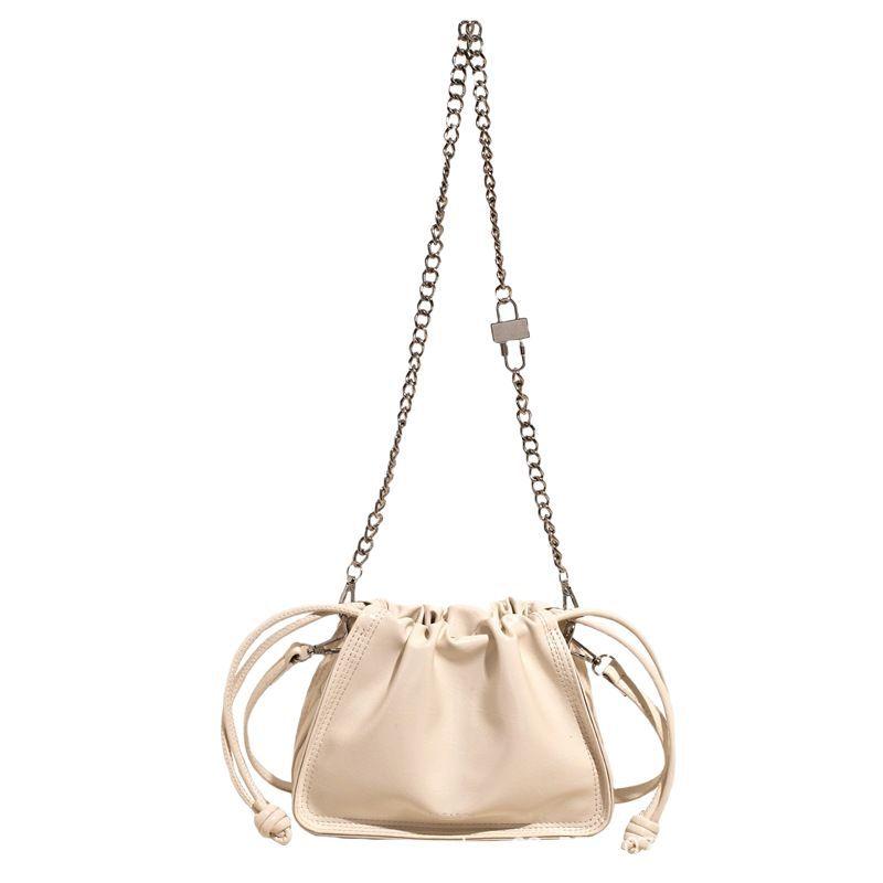 Korean Version Ins Chain Small Bag Women's 2025 New Foreign Style Pleated Hand Bucket Bag Commuter Shoulder Messenger Bag